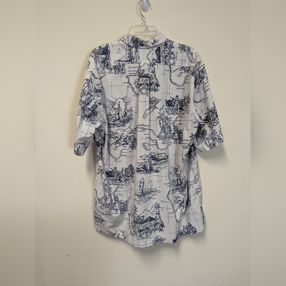 Reyn Spooner Hawaiian 1/2 Button Shirt Short Sleeve White Men Size XL Hopena